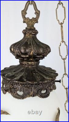Vintage Hollywood Regency Swag Lamp Milk Glass Hanging Light 23 Floral