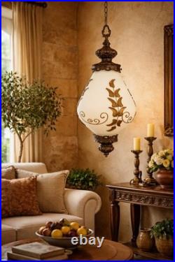 Vintage Hollywood Regency Swag Lamp Milk Glass Hanging Light 23 Floral