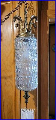 Vintage Hollywood Regency Swag Lamp Pressed Glass with Chain and Plug