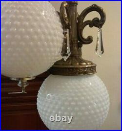 Vintage Hollywood Regency Swag Lamp White Glass Globe Hanging Round White Light