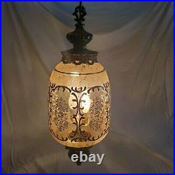 Vintage Hollywood Regency Swag MID Century Hanging MCM Glass Lamp Gold Leaf