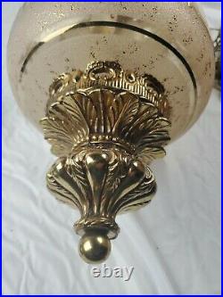 Vintage Hollywood Regency Swag MID Century Hanging MCM Glass Lamp Gold Leaf