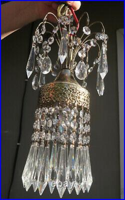 Vintage Hollywood waterfall Fountain Tole brass SWAG lamp crystal chandelier fil