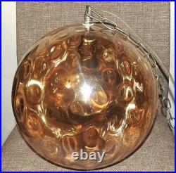 Vintage Hubbell Irridescent Glass Swag Lamp 1970s Flat Circles 11.5 Globe RETRO