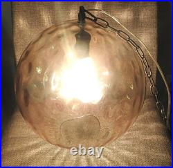 Vintage Hubbell Irridescent Glass Swag Lamp 1970s Flat Circles 11.5 Globe RETRO