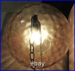 Vintage Hubbell Irridescent Glass Swag Lamp 1970s Flat Circles 11.5 Globe RETRO