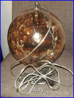 Vintage Hubbell Irridescent Glass Swag Lamp 1970s Flat Circles 11.5 Globe RETRO