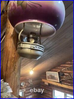 Vintage Hurricane Hanging Ceiling Fixture, Kerosene Oil Lamp, Purple Floral
