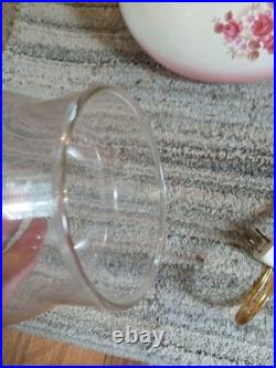 Vintage Hurricane Lamp hanging ceiling Hand Painted Gold Tone With flowers