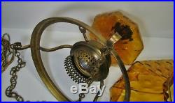 Vintage Hurricane Style Hanging Light Swag Lamp Unusual Amber Glass Globe