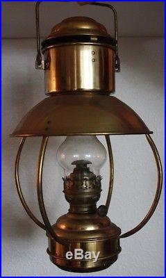 Vintage IDEAL BRENNER Brass Hanging Kerosene Oil Hurricane Marine Lantern Lamp