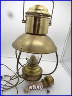 Vintage Ideal Brenner 20 Brass Nautical Hanging Oil Lamp with Electric Option