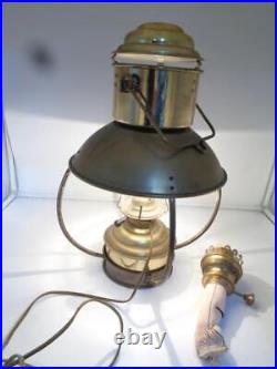 Vintage Ideal Brenner 20 Brass Nautical Hanging Oil Lamp with Electric Option