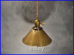 Vintage Industrial Hanging Light with Brass Cone Shade Machine Age Minimalist