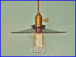 Vintage Industrial Hanging Light with Flat Lamp Shade Machine Age Minimalist