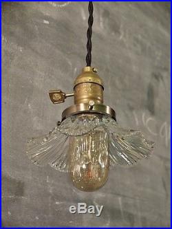 Vintage Industrial Hanging Light with Glass Ruffle Shade Machine Age Minimal