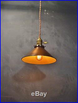 Vintage Industrial Hanging Light with Steel Cone Shade Machine Age Minimalist