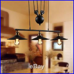 Vintage Industrial Hanging Pulley Pendant Lights Retro Retractable Ceiling Lamps