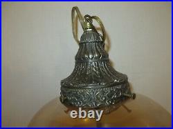 Vintage Iridescent Hanging Bell Shaped Pendant Swag Lamp Light WithFloral Roses