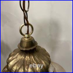 Vintage Iridescent Peach Amber Floral Swag Lamp Hanging Light Pull Chain Works