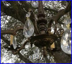 Vintage Italian Brass And Crystal Hanging Lamp Chandelier Lovely Details