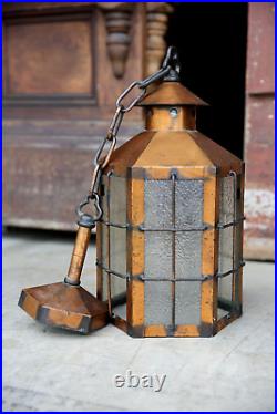 Vintage Japanned Copper Flash hanging light ceiling lamp lantern glass pendant
