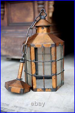 Vintage Japanned Copper Flash hanging light ceiling lamp lantern glass pendant