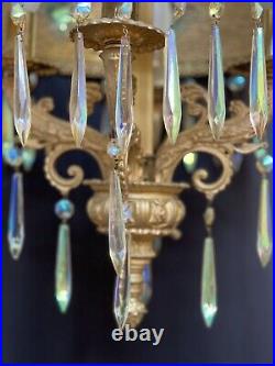 Vintage Jeweled Crystal Hollywood Regency Chandelier Swag Lamp Lantern