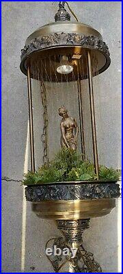 Vintage Johnson Industries Hanging Oil Swag Rain Lamp Nude Greek Goddess