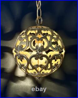 Vintage Karakusa Metal Orb Lantern Pendant Hanging Light Fixture