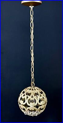 Vintage Karakusa Metal Orb Lantern Pendant Hanging Light Fixture