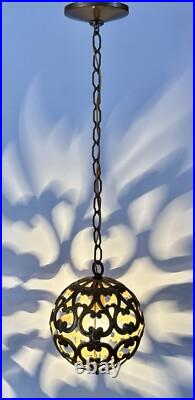 Vintage Karakusa Metal Orb Lantern Pendant Hanging Light Fixture