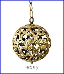 Vintage Karakusa Metal Orb Lantern Pendant Hanging Light Fixture