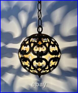 Vintage Karakusa Metal Orb Lantern Pendant Hanging Light Fixture