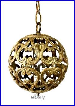 Vintage Karakusa Metal Orb Lantern Pendant Hanging Light Fixture