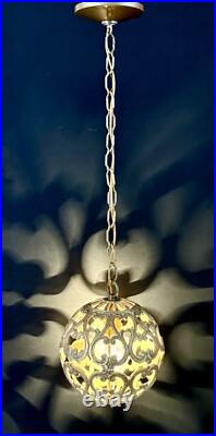 Vintage Karakusa Metal Orb Lantern Pendant Hanging Light Fixture