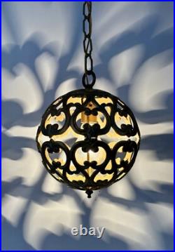 Vintage Karakusa Metal Orb Lantern Pendant Hanging Light Fixture