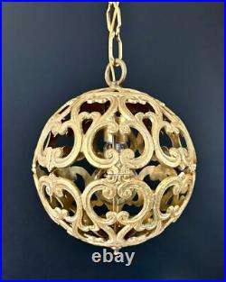 Vintage Karakusa Metal Orb Lantern Pendant Hanging Light Fixture