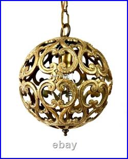 Vintage Karakusa Metal Orb Lantern Pendant Hanging Light Fixture
