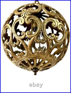 Vintage Karakusa Metal Orb Lantern Pendant Hanging Light Fixture