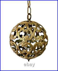 Vintage Karakusa Metal Orb Lantern Pendant Hanging Light Fixture