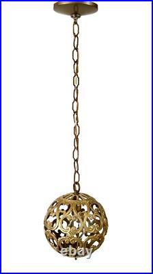 Vintage Karakusa Metal Orb Lantern Pendant Hanging Light Fixture