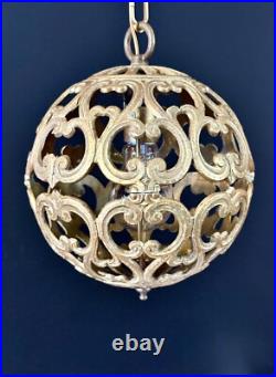 Vintage Karakusa Metal Orb Lantern Pendant Hanging Light Fixture