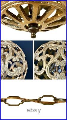 Vintage Karakusa Metal Orb Lantern Pendant Hanging Light Fixture