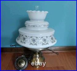Vintage LARGE Quoizel Abigail Adams MCM Blue Floral Brass Hanging Hurricane Lamp