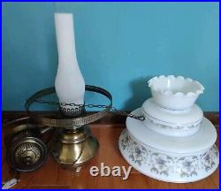 Vintage LARGE Quoizel Abigail Adams MCM Blue Floral Brass Hanging Hurricane Lamp