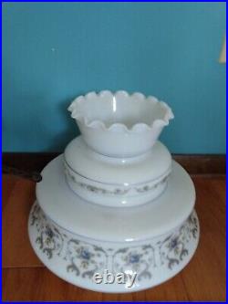 Vintage LARGE Quoizel Abigail Adams MCM Blue Floral Brass Hanging Hurricane Lamp