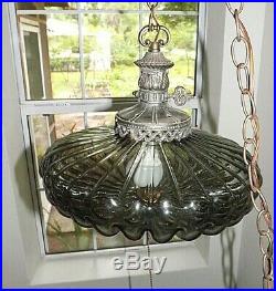 Vintage L&L WMC 8584 Hanging Glass Pendant Swag Lamp Light Fixture Round Donut