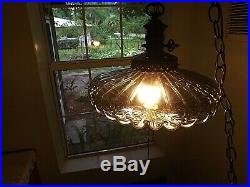 Vintage L&L WMC 8584 Hanging Glass Pendant Swag Lamp Light Fixture Round Donut