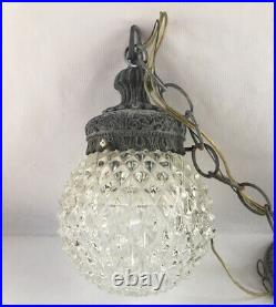 Vintage L & L WMC Cut Glass Geometric Hanging Pendant Lamp 8851 Mid Century 1967
